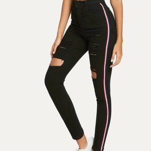 Striped Side Ripped Sporty Jeans